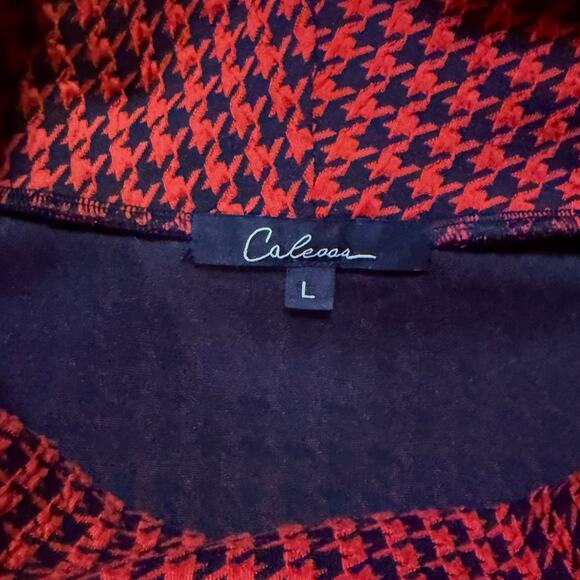 NWT Calessa Womens Stretch Knit Houndstooth Cowl Neck Tunic Top Size L Red Black - Picture 10 of 16